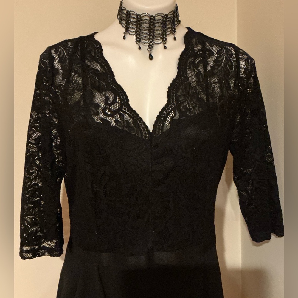 MISSMAY Mother Of The Bride Black Lace Long Side Slit Evening Gown Dress Sz XL - Picture 5 of 16